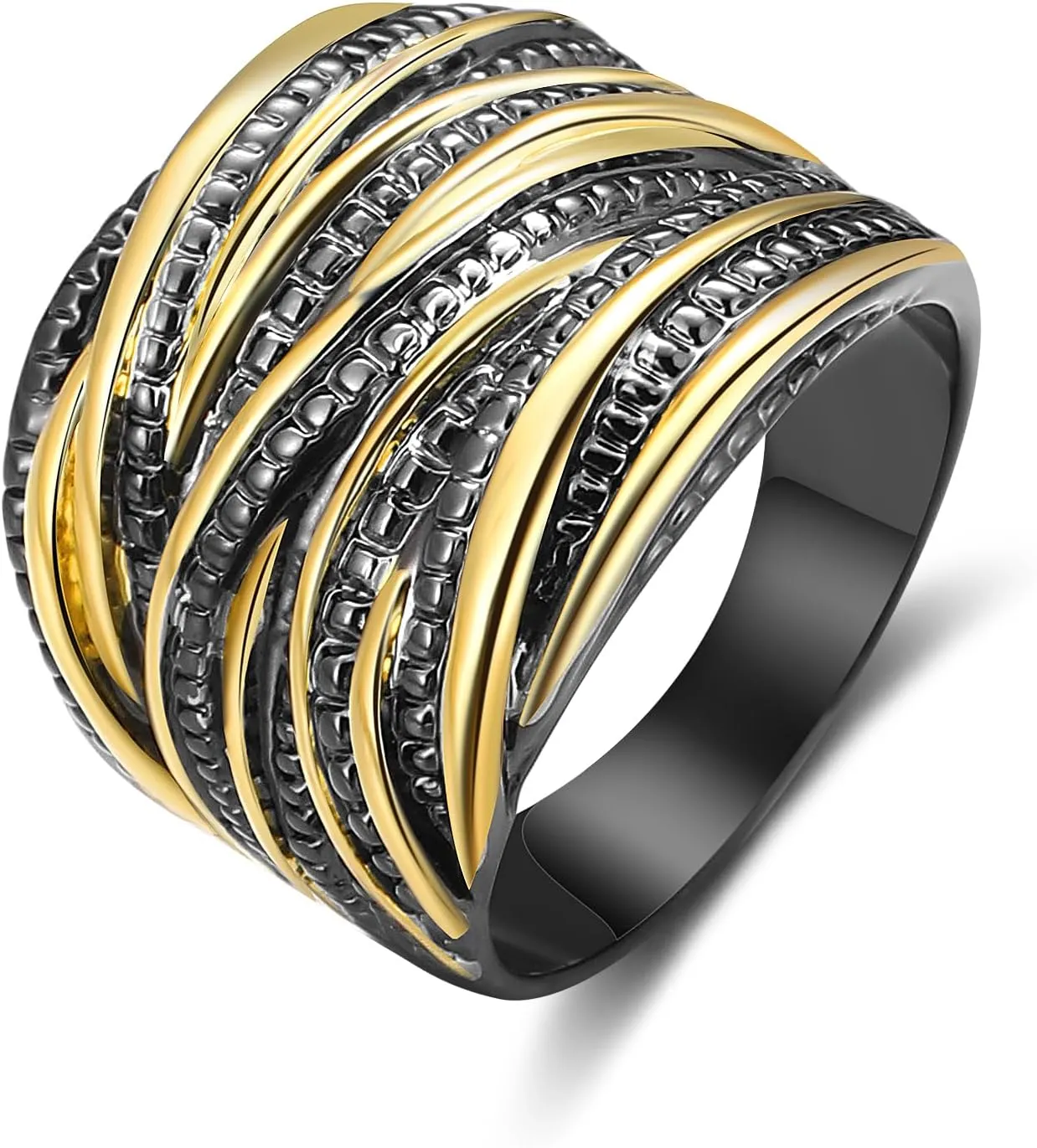 Cross Rings for Women, Chunky Silver Statement Rings Gold Rings Vintage 2 Tone 14K Gold Plated Ring Intertwined Wide Band Costume Jewelry