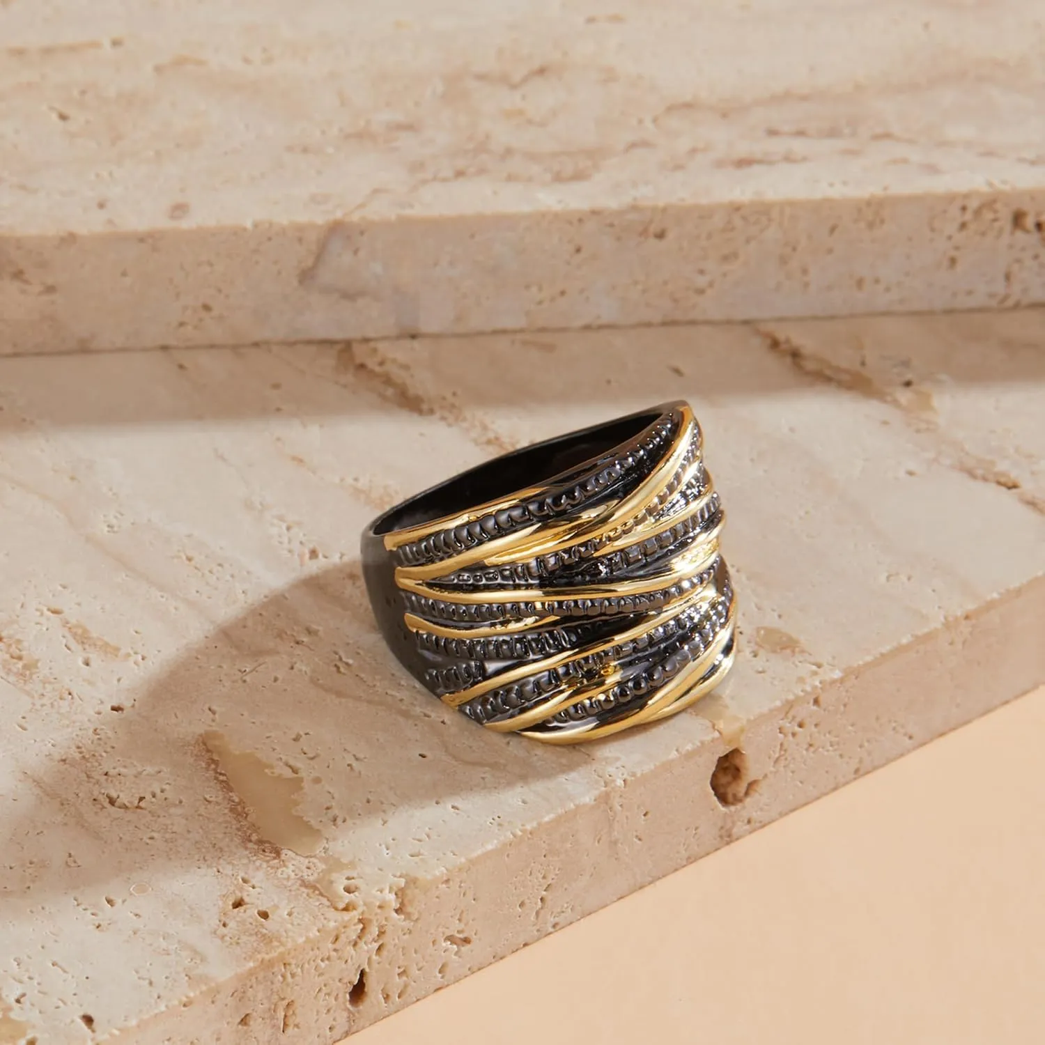 Cross Rings for Women, Chunky Silver Statement Rings Gold Rings Vintage 2 Tone 14K Gold Plated Ring Intertwined Wide Band Costume Jewelry