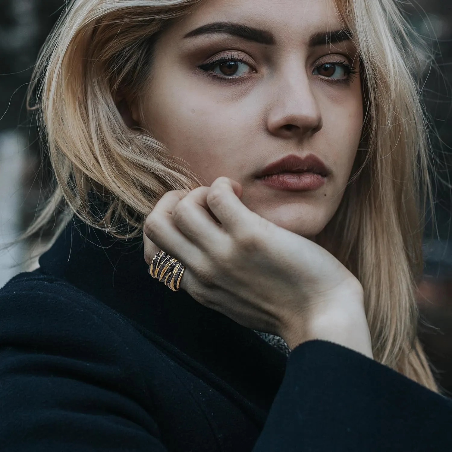 Cross Rings for Women, Chunky Silver Statement Rings Gold Rings Vintage 2 Tone 14K Gold Plated Ring Intertwined Wide Band Costume Jewelry