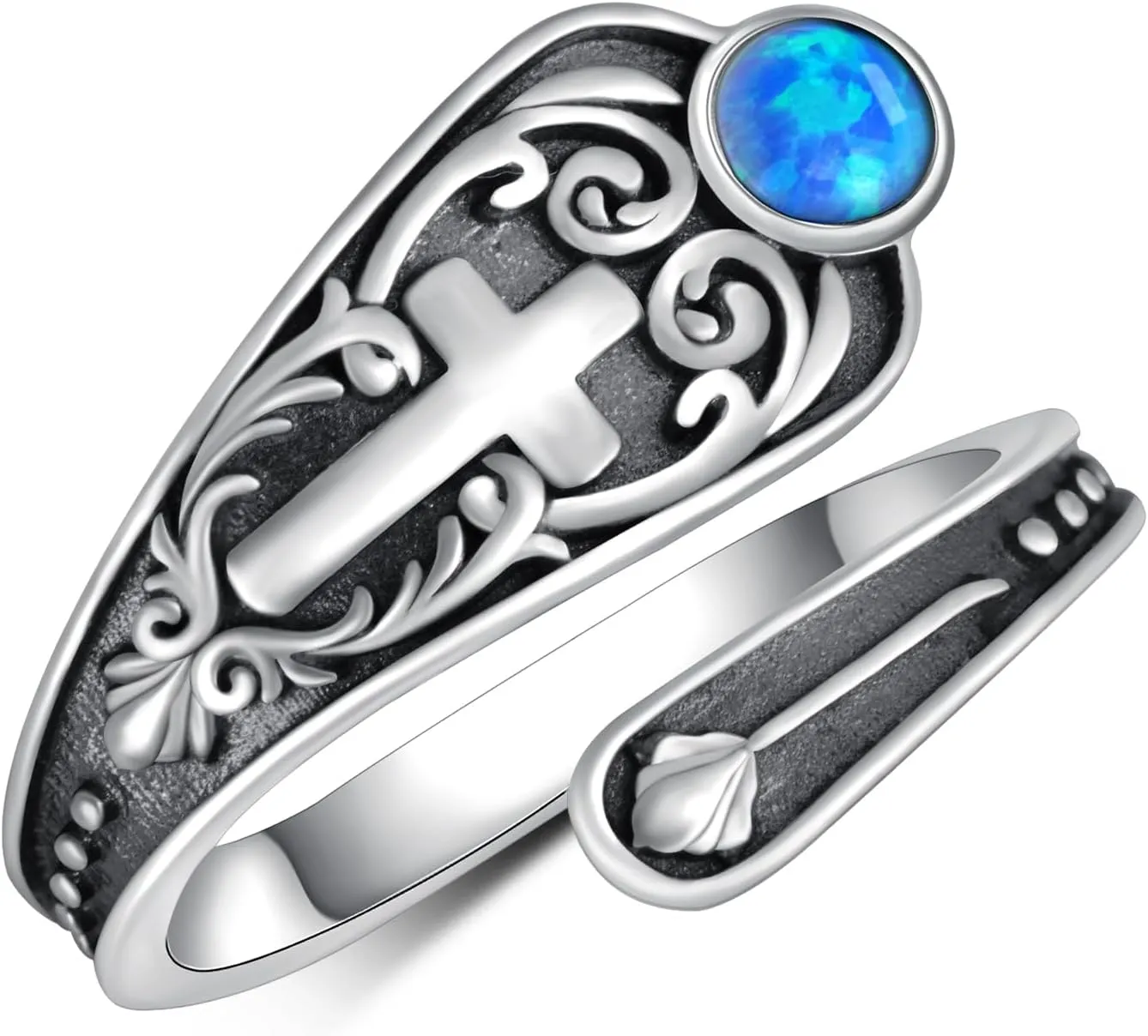 Cross Spoon Ring 925 Sterling Silver Faith Cross Thumb Rings Adjustable Spoon Rings Vintage Cross Jewelry Christian Rings for Women Gifts for Women