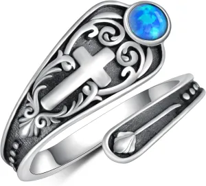 Cross Spoon Ring 925 Sterling Silver Faith Cross Thumb Rings Adjustable Spoon Rings Vintage Cross Jewelry Christian Rings for Women Gifts for Women