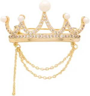 Crown Pearl Brooch Pin for Women Trendy Queen Crown Lapel Pins Hanging Tassel Chains Brooches Shawl Scarf Buckle Sweater Cardigan Accessories Badge Wedding Bridal Pins Jewelry