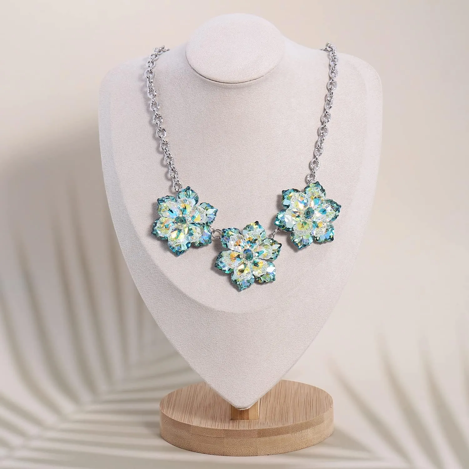 Crystal Glass Flower Pendant Necklace for Women