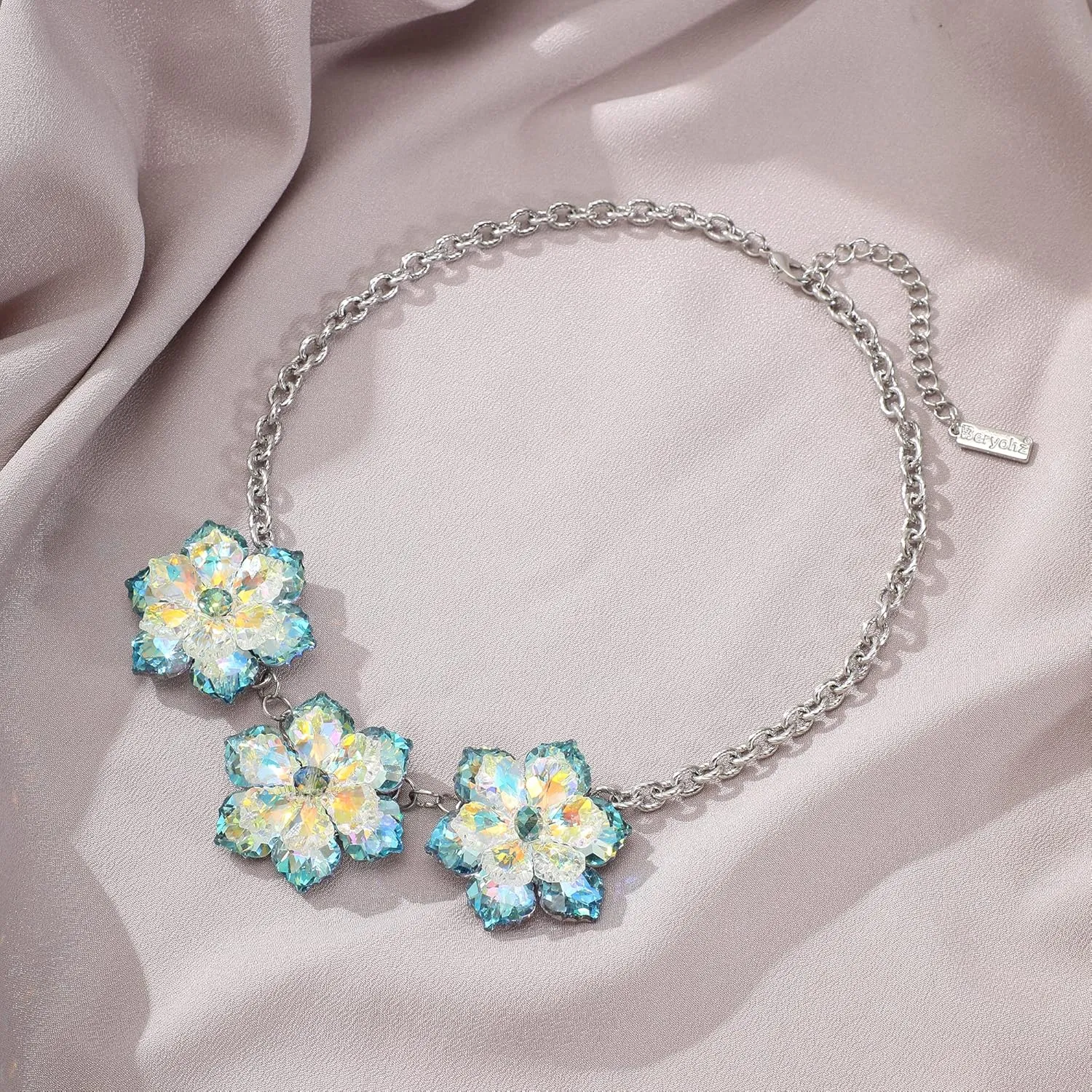 Crystal Glass Flower Pendant Necklace for Women