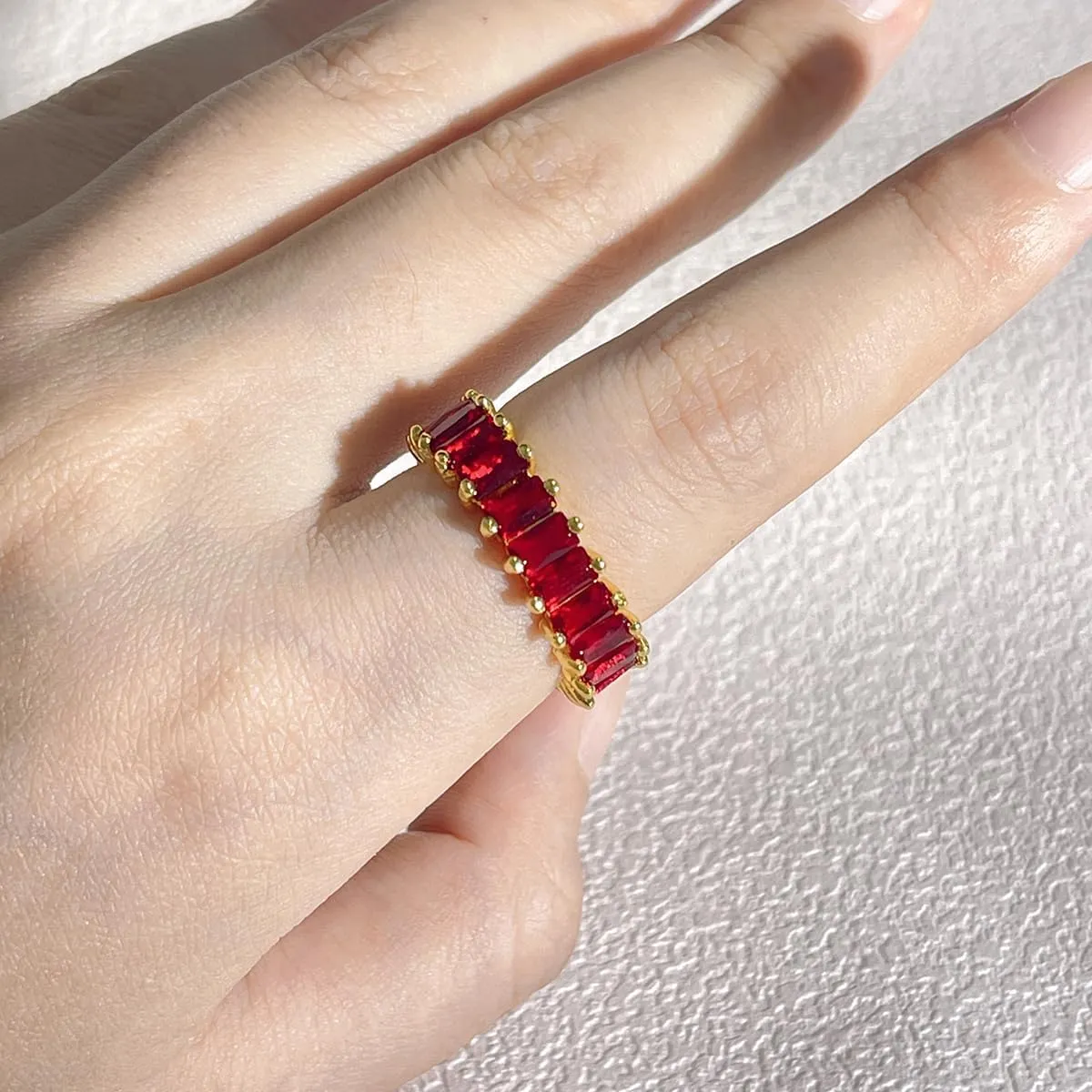 Cubic Zirconia Baguette Open Adjustable Ring Crystal Princess Cut Rectangle Stacking Statement Finger Bands Eternity Rings Luxury Jewelry Gifts for Women Bff