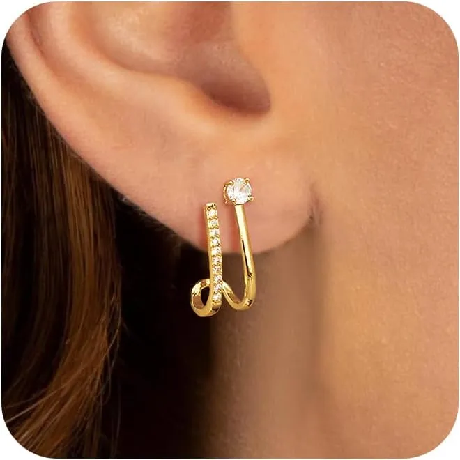 Cubic Zirconia Claw Earrings for Women, 14k Gold Plated/Sterling Silver Hypoallergenic Claw Earrings, Dainty Ear Piercing Stud Earring Jewelry for Women Trendy