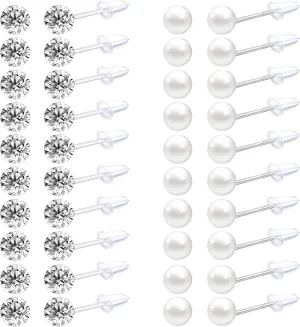 Cubic Zirconia Pearl Earrings - Plastic Post Stud Earrings for Sensitive Ears