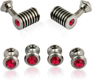 Cuff-Daddy Gunmetal Ruby Red Barrel Crystal Cufflinks and Studs Formal Set with Jewelry Presentation Box Storage Travel Special Occasions Handmade Cufflinks & Shirt Accessories Business