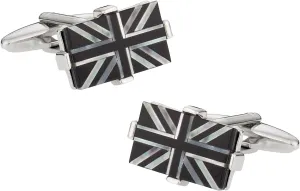 Cuff-Daddy Luxury Mother of Pearl Onyx Black & White Union Jack Flag Cufflinks with Presentation Jewelry Box Handmade Cufflinks & Shirt Accessories Mens Cuff Link Dress Shirt
