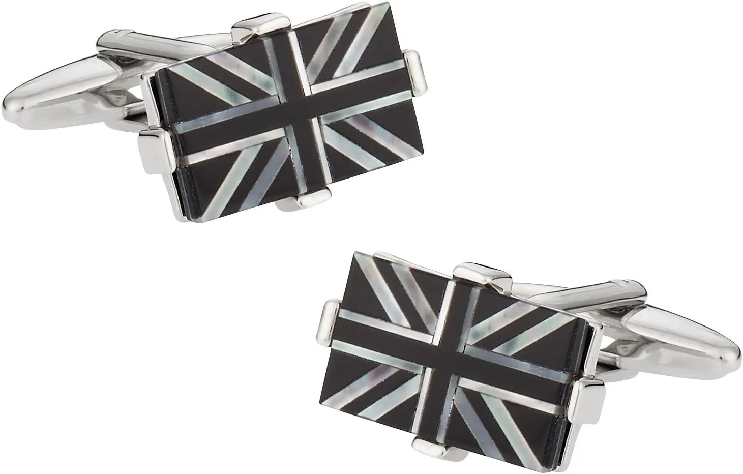 Cuff-Daddy Luxury Mother of Pearl Onyx Black & White Union Jack Flag Cufflinks with Presentation Jewelry Box Handmade Cufflinks & Shirt Accessories Mens Cuff Link Dress Shirt