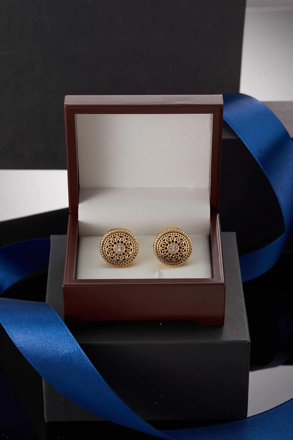 Cuff Links Mens, Cufflinks for Men, Men's Cuff Links for Wedding, Business, Father's Day, Gift for Men, 18K Gold Plated with Luxury Wooden Gift Box