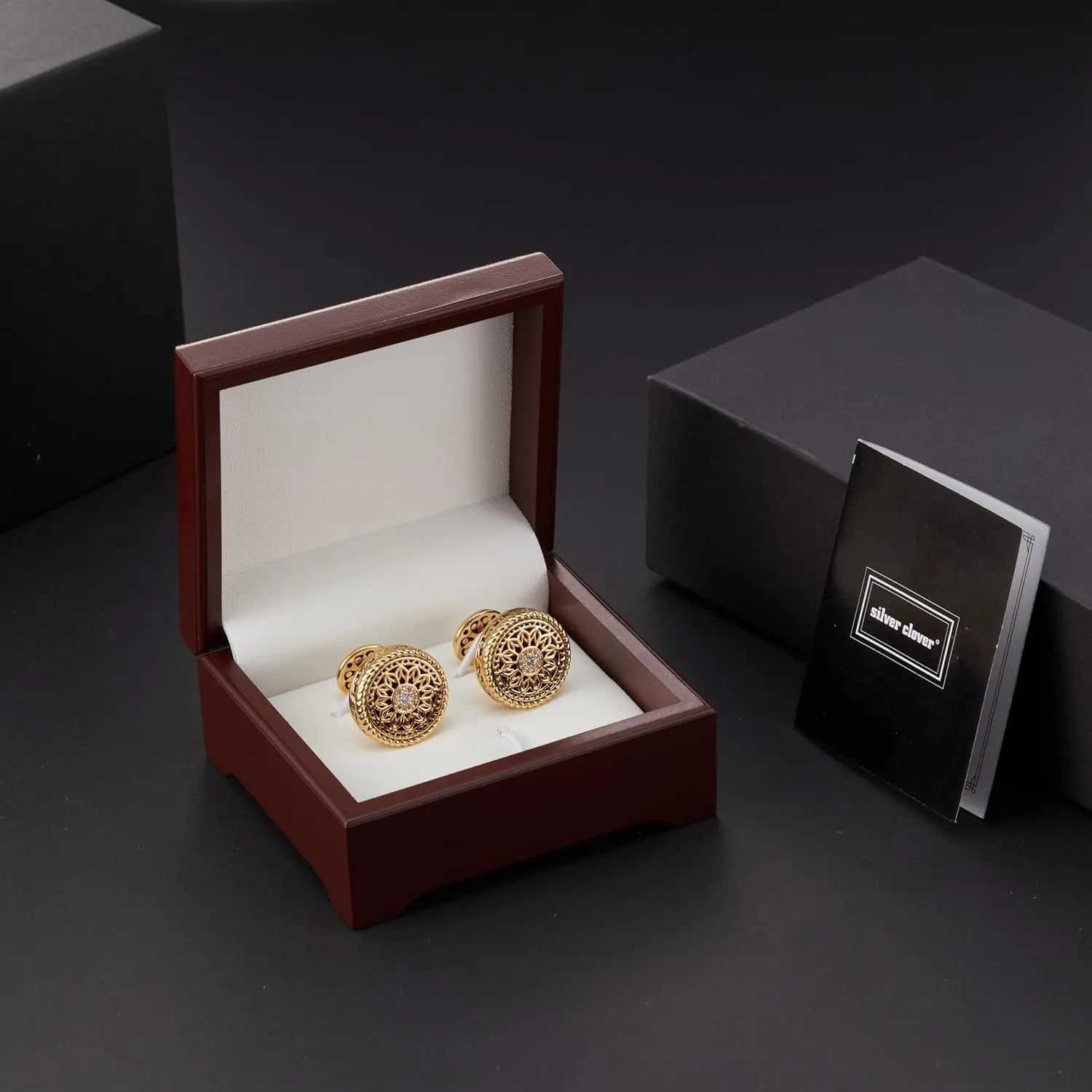 Cuff Links Mens, Cufflinks for Men, Men's Cuff Links for Wedding, Business, Father's Day, Gift for Men, 18K Gold Plated with Luxury Wooden Gift Box