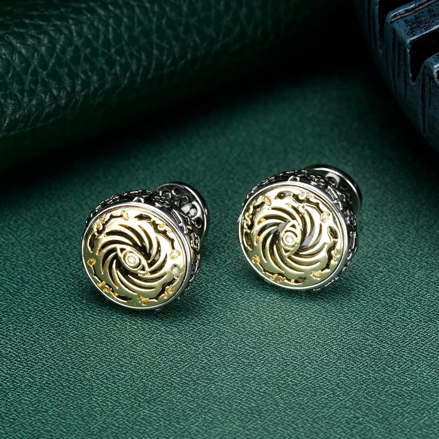 Cuff Links Mens, Cufflinks for Men, Men's Cuff Links for Wedding, Business, Father's Day, Gift for Men, 18K Gold Plated with Luxury Wooden Gift Box