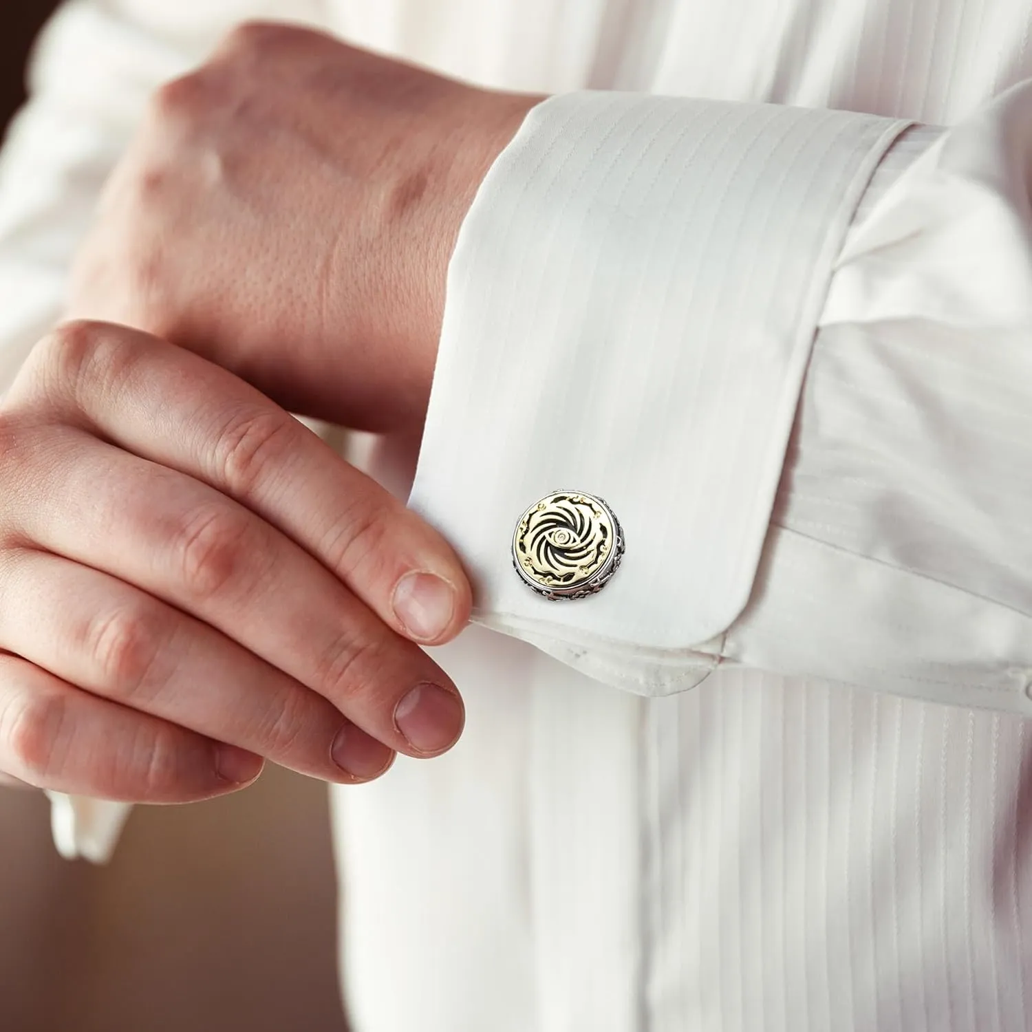 Cuff Links Mens, Cufflinks for Men, Men's Cuff Links for Wedding, Business, Father's Day, Gift for Men, 18K Gold Plated with Luxury Wooden Gift Box