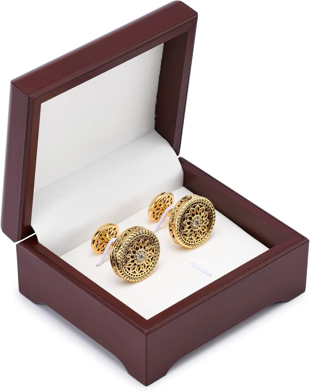 Cuff Links Mens, Cufflinks for Men, Men's Cuff Links for Wedding, Business, Father's Day, Gift for Men, 18K Gold Plated with Luxury Wooden Gift Box