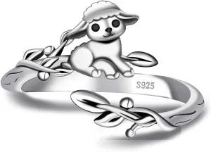 Cute Goat Rings for Women - 925 Sterling Silver Goat Rings Cute Animal Ring Adjustable Hypoallergenic Jewelry Birthday Gifts for Women