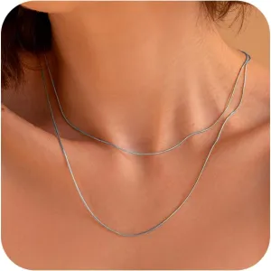 Dainty 18k Gold & Silver Plated Thin Chain Layered Choker Necklace For Women Minimalist Stainless Steel Snake Chain Necklace Waterproof Jewelry
