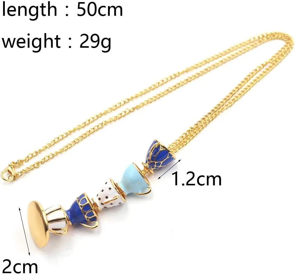 Dainty Funny Stacked Enamel Teacup Necklace, 3D Interlock Teapot Coffee Tea Cup Pendant Elegant Teacup Long Sweater Necklace for Women