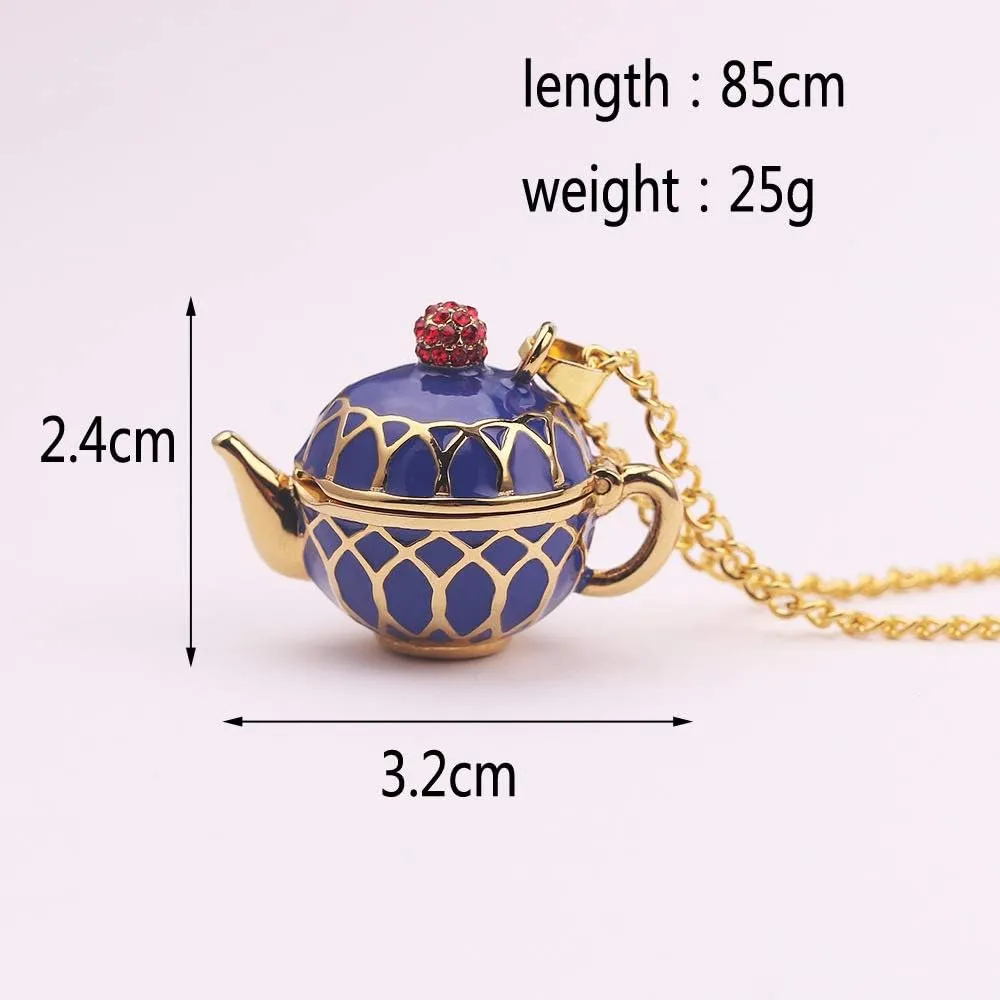 Dainty Funny Stacked Enamel Teacup Necklace, 3D Interlock Teapot Coffee Tea Cup Pendant Elegant Teacup Long Sweater Necklace for Women
