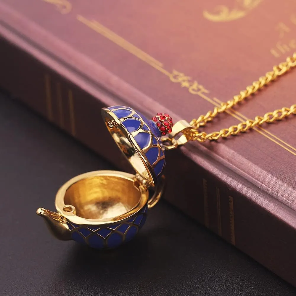 Dainty Funny Stacked Enamel Teacup Necklace, 3D Interlock Teapot Coffee Tea Cup Pendant Elegant Teacup Long Sweater Necklace for Women