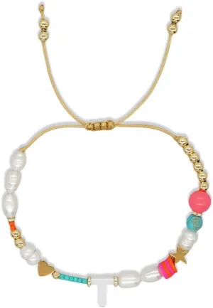 Dainty Heart A-Z Initial Pearl Bracelets for Women,Gold Beaded Adjustable Bracelet Statement Fashion Birthday Jewelry Gift Friendship