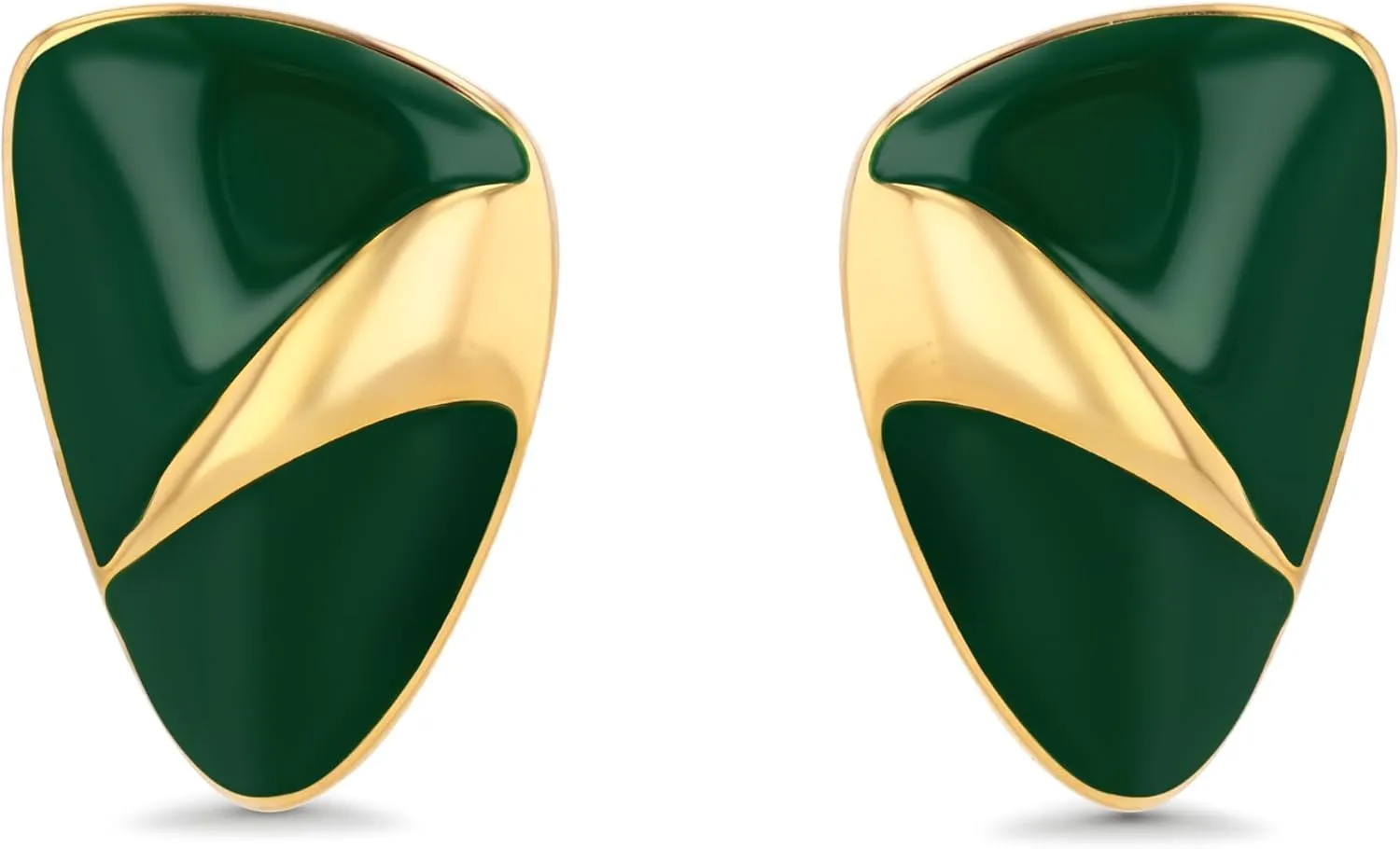 Dark Green Enamel Gold Shield Stud Statement Earrings for Women by SNGIA, Elegant Handmade Trendy Jewelry Gifts, Triangle Huggies Fashion Button Earrings Accessories, Vintage Thin Nickle Free Huggie Earrings.