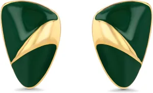 Dark Green Enamel Gold Shield Stud Statement Earrings for Women by SNGIA, Elegant Handmade Trendy Jewelry Gifts, Triangle Huggies Fashion Button Earrings Accessories, Vintage Thin Nickle Free Huggie Earrings.