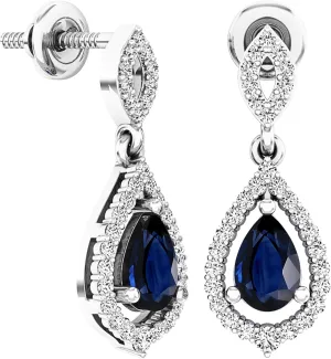 Dazzlingrock Collection 6x4mm Each Pear Gemstone & Round White Diamond Teardrop Dangle Earring for Women in 925 Sterling Silver