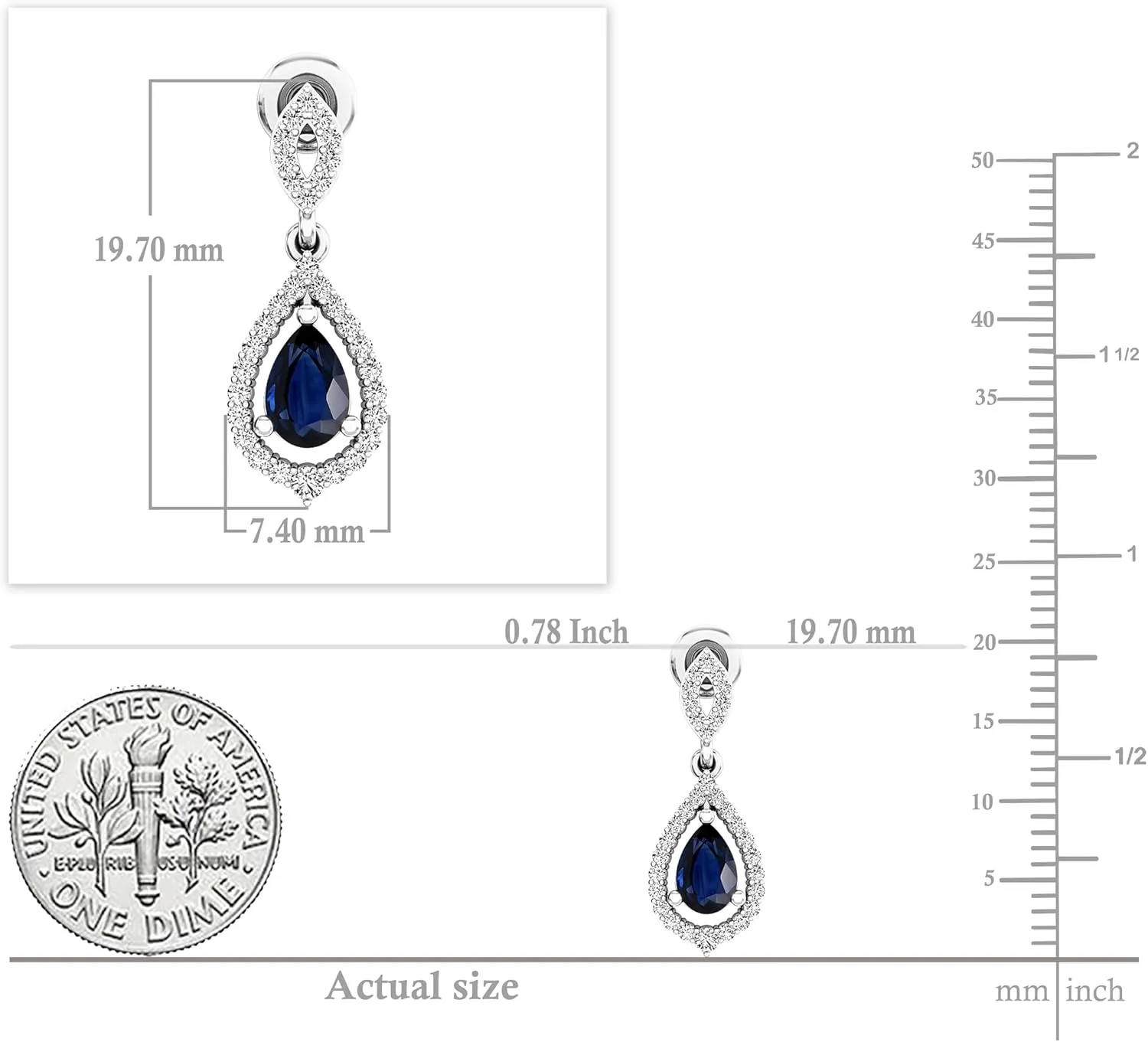 Dazzlingrock Collection 6x4mm Each Pear Gemstone & Round White Diamond Teardrop Dangle Earring for Women in 925 Sterling Silver