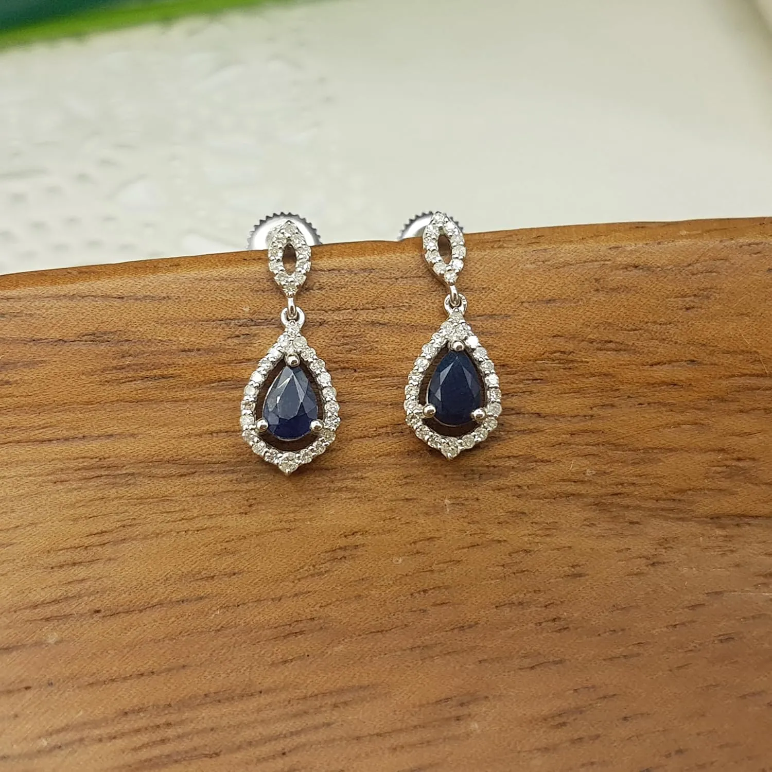 Dazzlingrock Collection 6x4mm Each Pear Gemstone & Round White Diamond Teardrop Dangle Earring for Women in 925 Sterling Silver