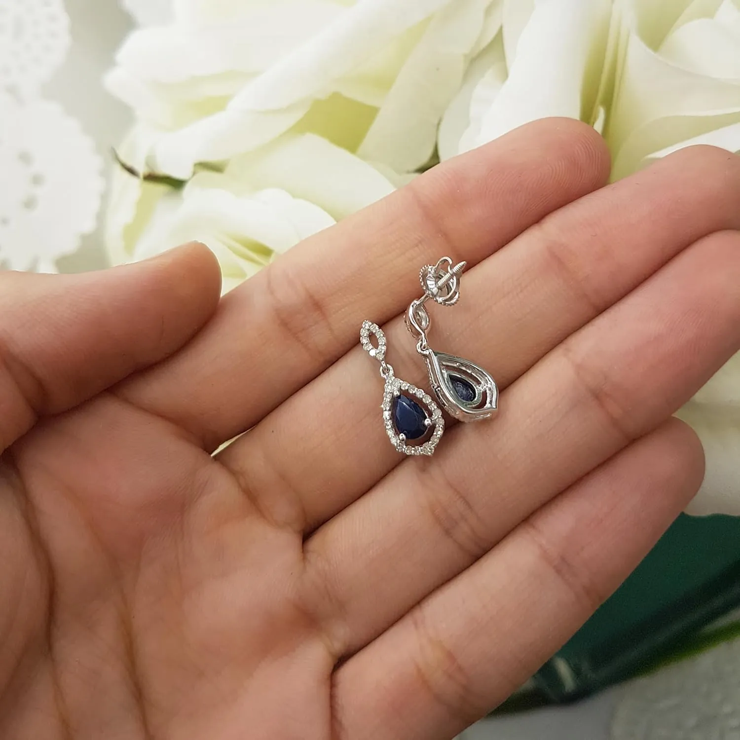 Dazzlingrock Collection 6x4mm Each Pear Gemstone & Round White Diamond Teardrop Dangle Earring for Women in 925 Sterling Silver