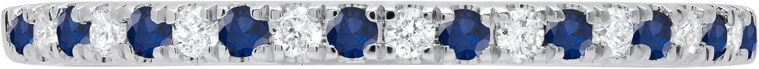 Dazzlingrock Collection Round Alternate Blue Sapphire & White Diamond Stackable Wedding Band for Women in 925 Sterling Silver