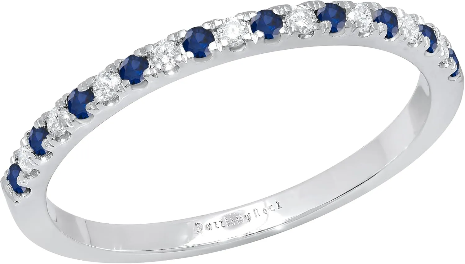 Dazzlingrock Collection Round Alternate Blue Sapphire & White Diamond Stackable Wedding Band for Women in 925 Sterling Silver