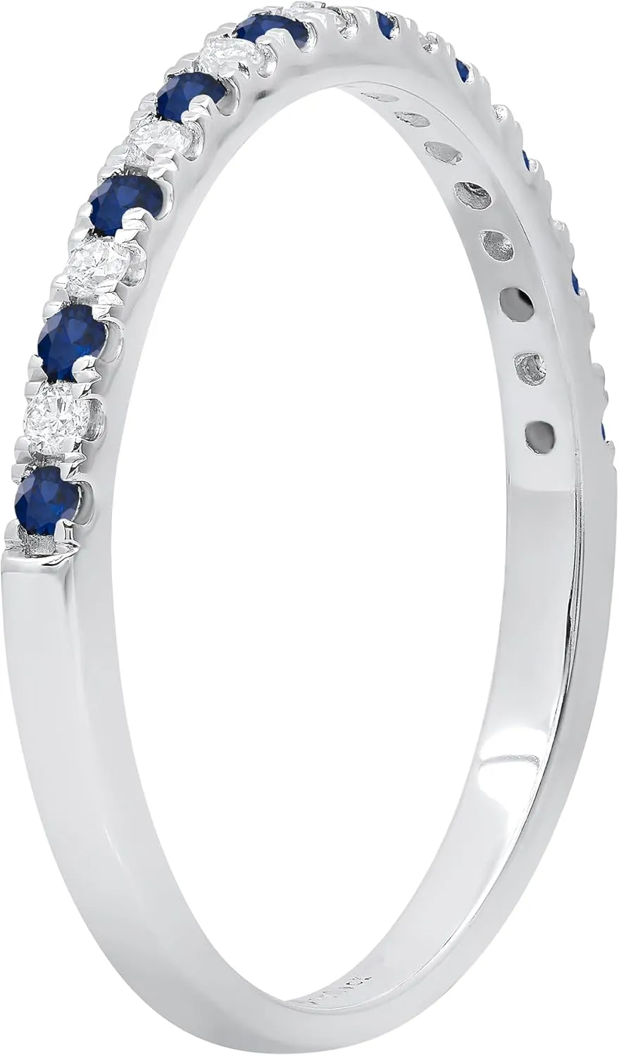 Dazzlingrock Collection Round Alternate Blue Sapphire & White Diamond Stackable Wedding Band for Women in 925 Sterling Silver