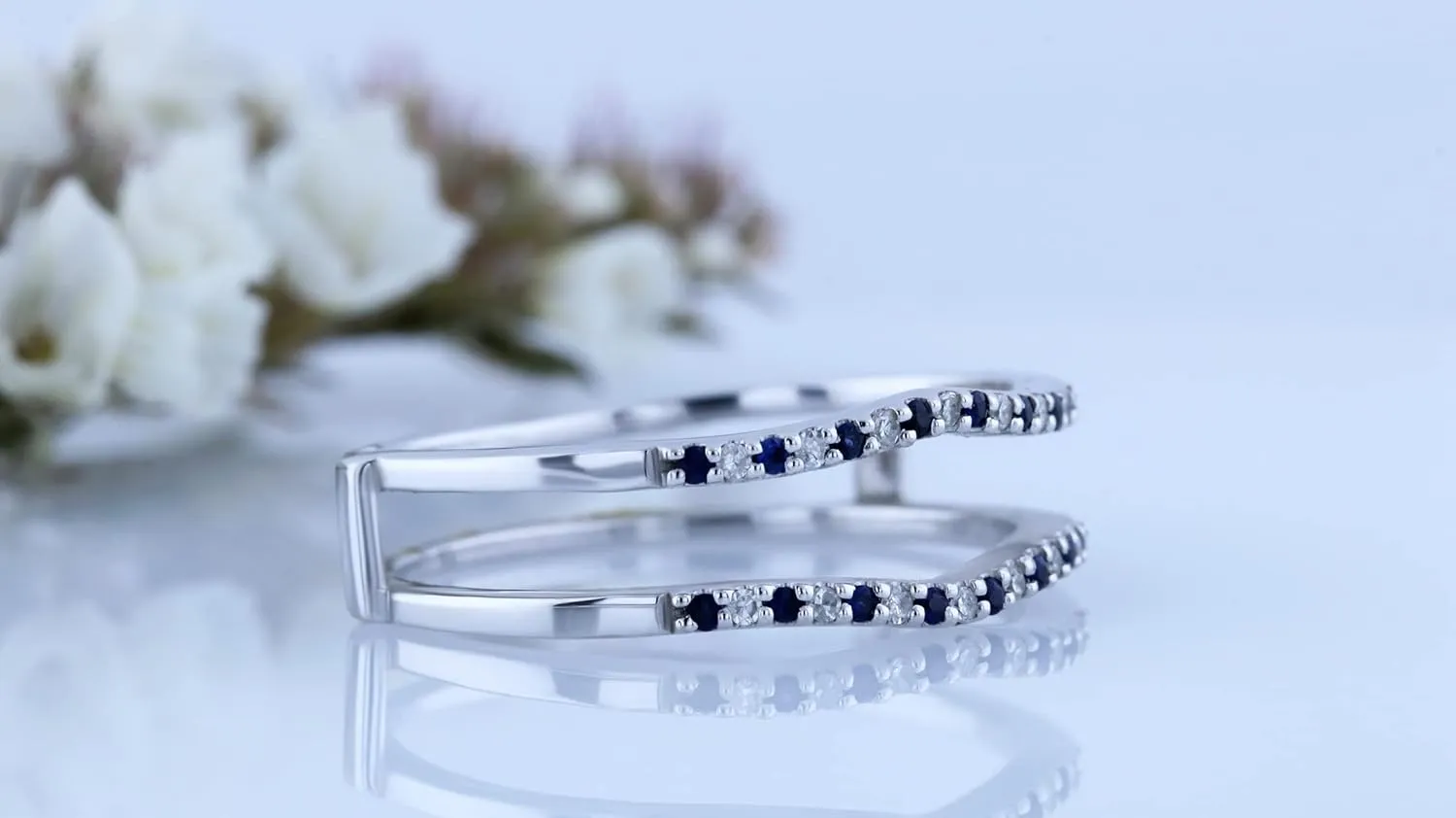 Dazzlingrock Collection Round Alternate Blue Sapphire & White Diamond Wedding Enhancer Guard Ring for Women in 10K Solid Gold