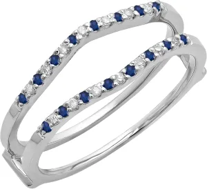 Dazzlingrock Collection Round Alternate Blue Sapphire & White Diamond Wedding Enhancer Guard Ring for Women in 10K Solid Gold