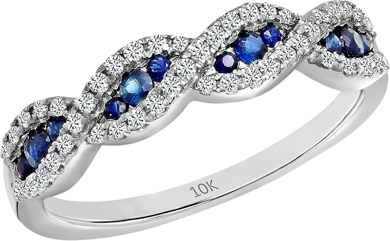 Dazzlingrock Collection Round Blue Sapphire & White Diamond Swirl Stackable Anniversary Ring for Women in Solid Gold