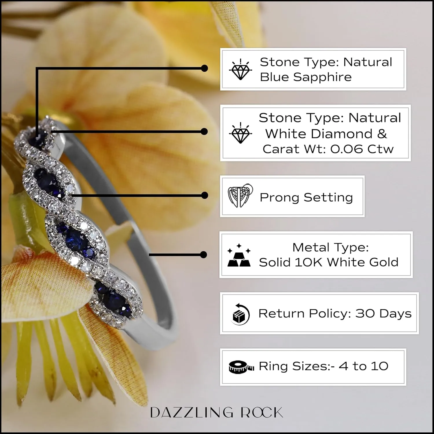 Dazzlingrock Collection Round Blue Sapphire & White Diamond Swirl Stackable Anniversary Ring for Women in Solid Gold