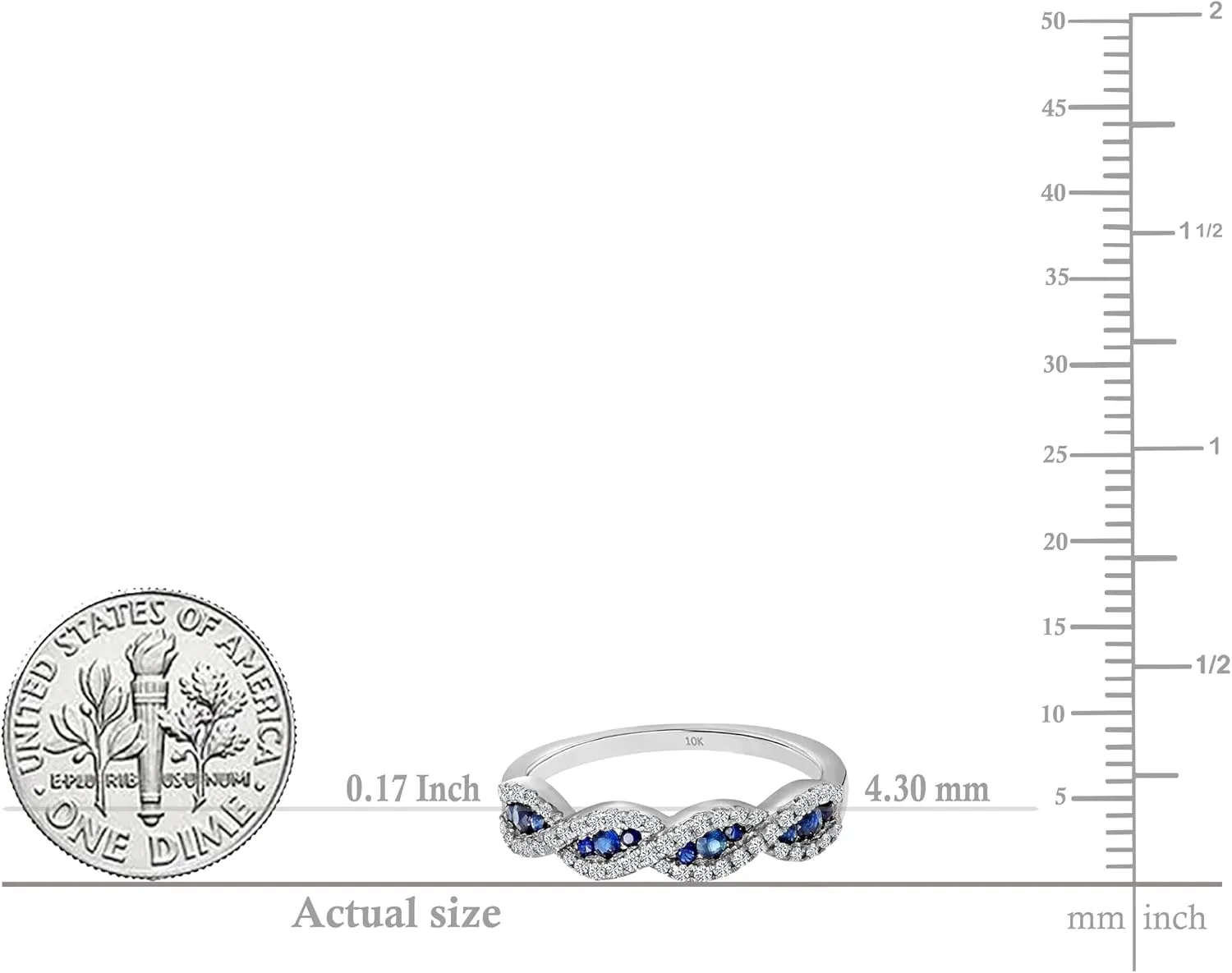 Dazzlingrock Collection Round Blue Sapphire & White Diamond Swirl Stackable Anniversary Ring for Women in Solid Gold