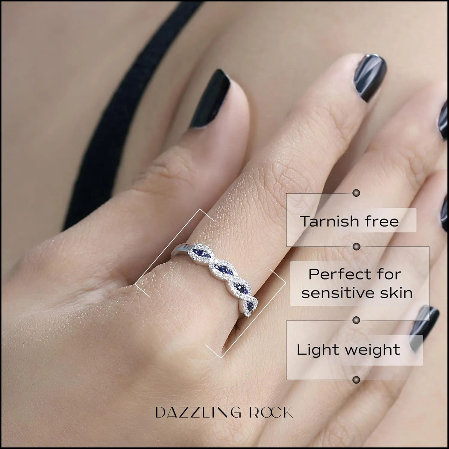 Dazzlingrock Collection Round Blue Sapphire & White Diamond Swirl Stackable Anniversary Ring for Women in Solid Gold