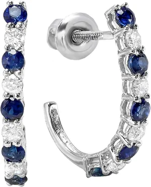Dazzlingrock Collection Round Gemstone & White Diamond J Shaped Hoop Earrings for Women in 10K Solid White Gold