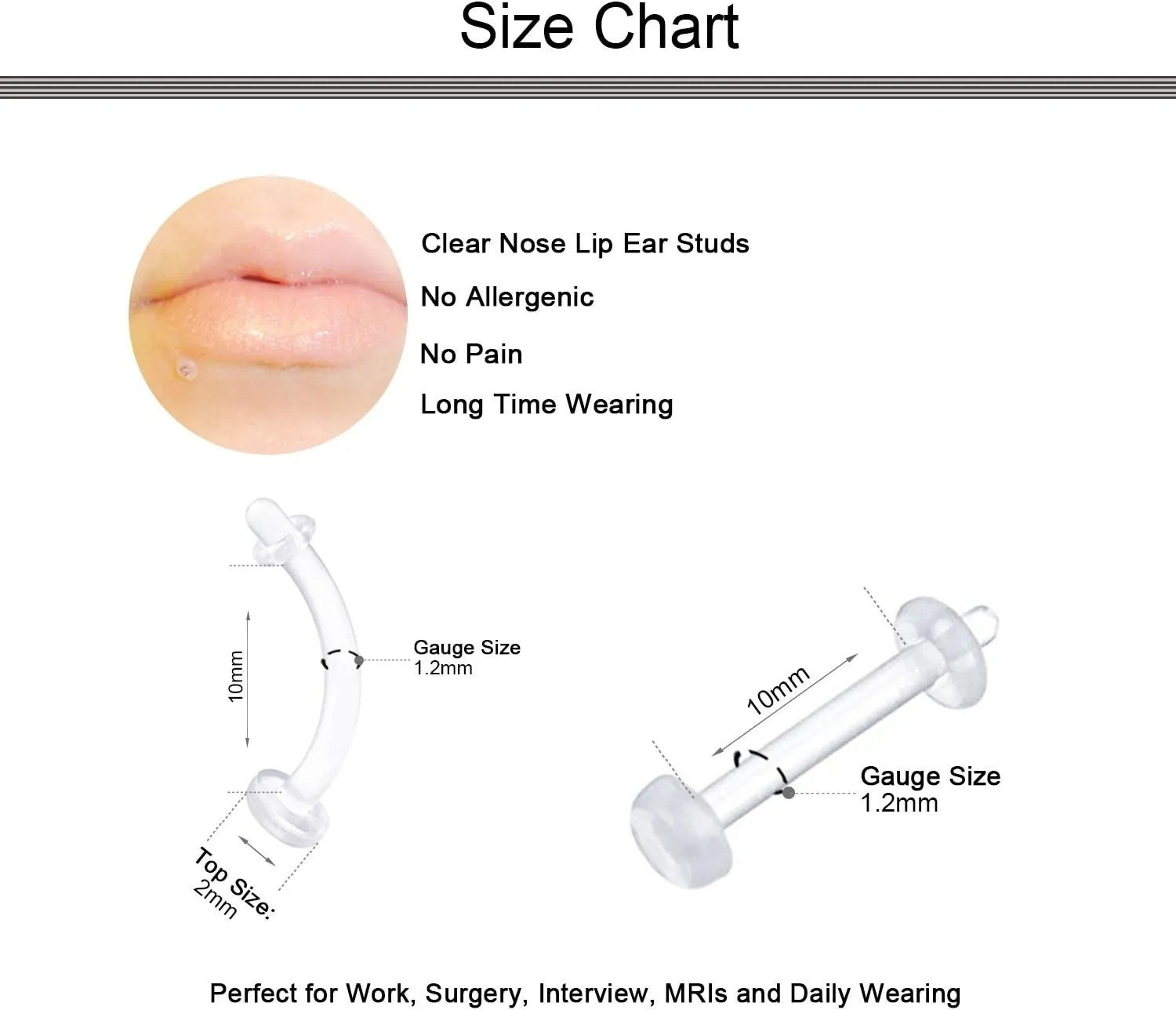 D.Bella 14G 16G 18G 20G Clear Flexible Bioplast Retainer Navel Belly Ring Eyebrow Tongue Nipple Barbell Nose Lip Labret Stud