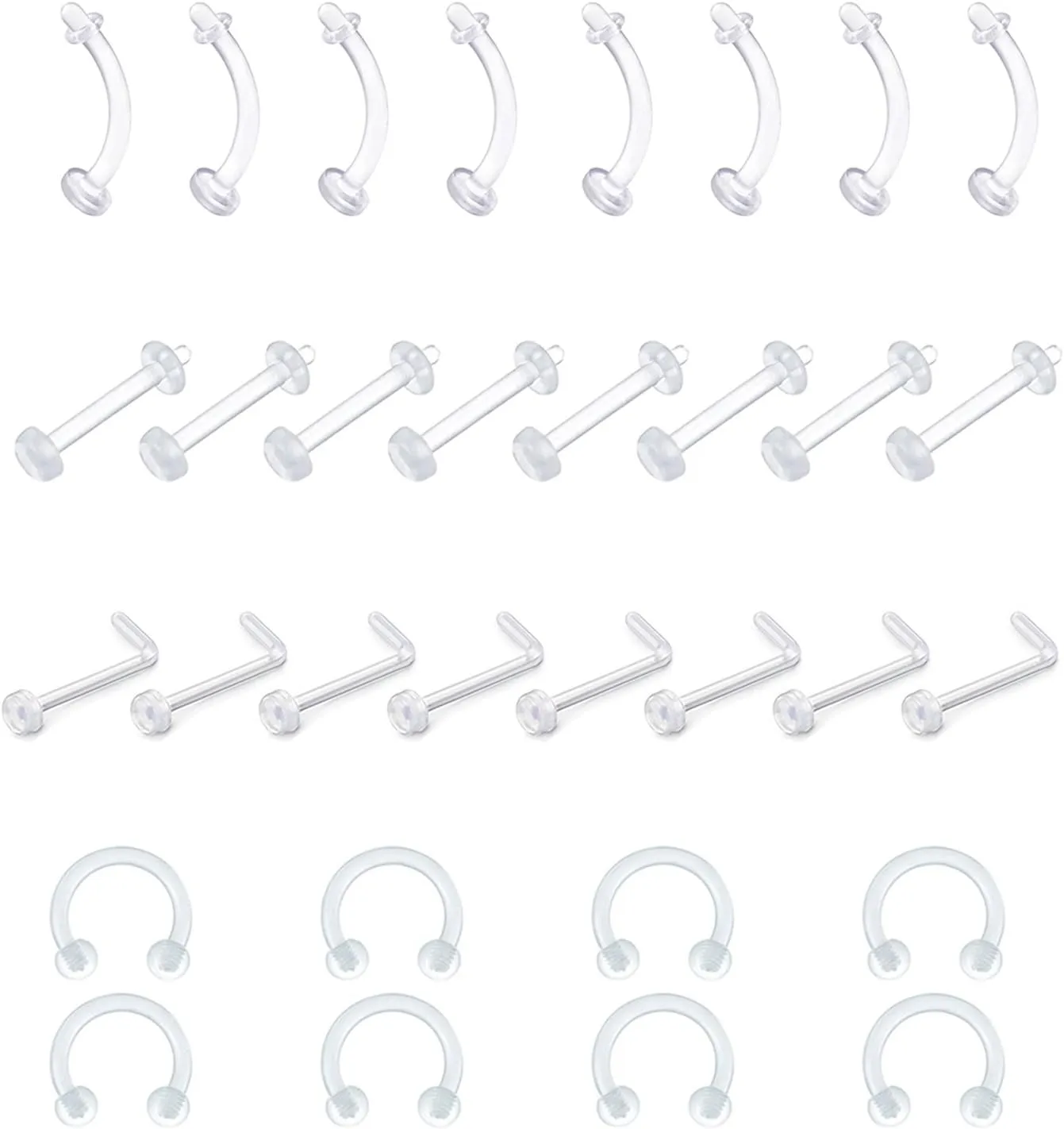 D.Bella 14G 16G 18G 20G Clear Flexible Bioplast Retainer Navel Belly Ring Eyebrow Tongue Nipple Barbell Nose Lip Labret Stud