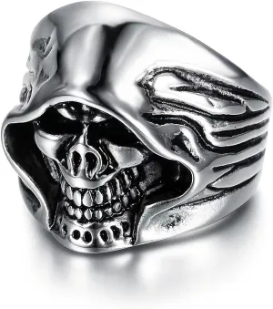 Death Grim Reaper Skull Rings for men Gothic Witcher style 316 Stainless Steel Rings Iced Out Jewelry Punk Ring Cocktail Party Ring Vintage Gothic Devil Demon Skull Style mens fashion rings