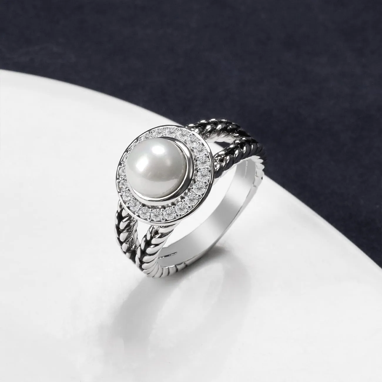 Designer Inspired Twisted Cable Statement Rings for Women Fashion Jewelry 8 MM CZ Split Shank Cable Ring Gift