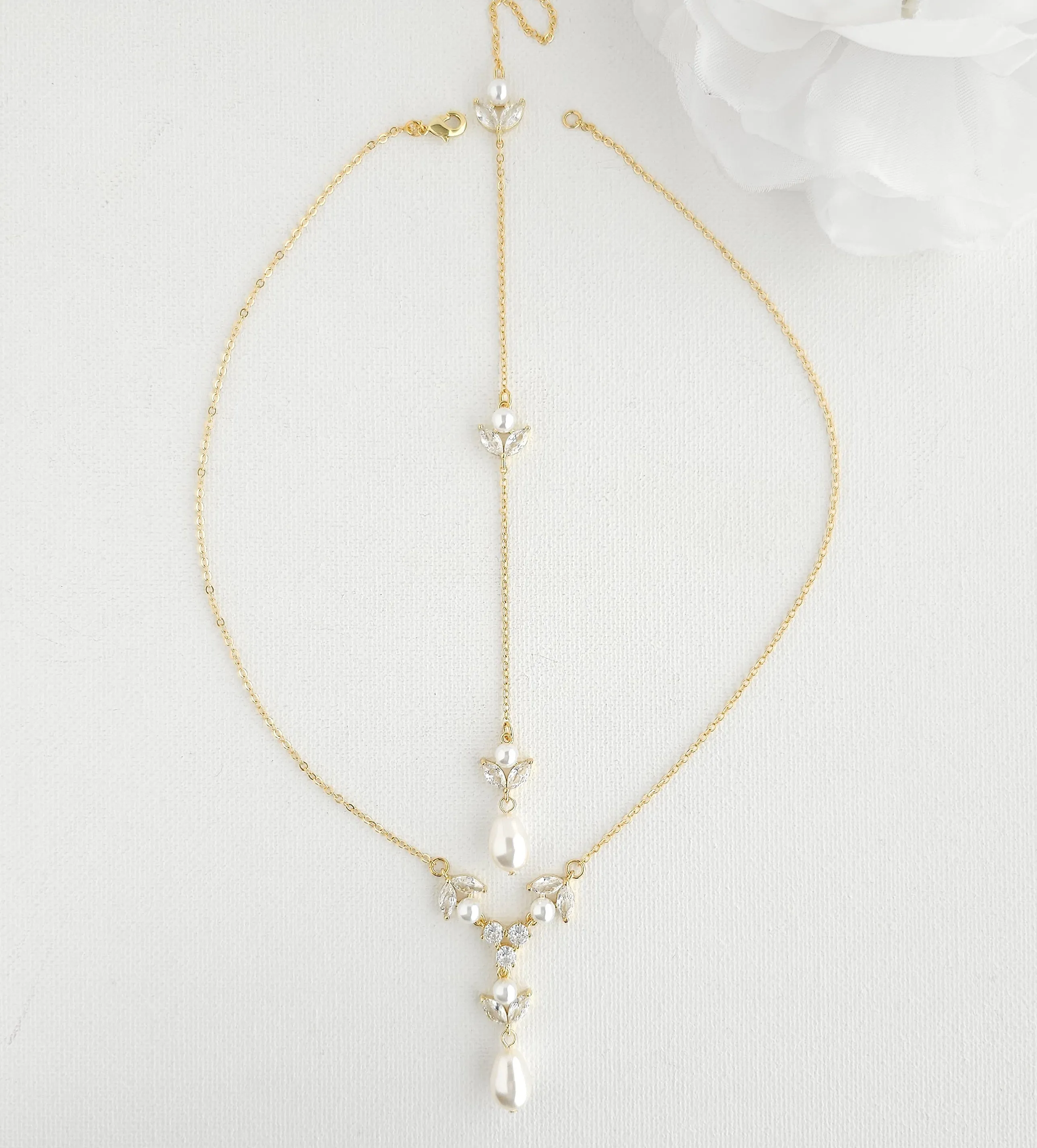 Detachable Pearl & CZ Backdrop Necklace-Leila