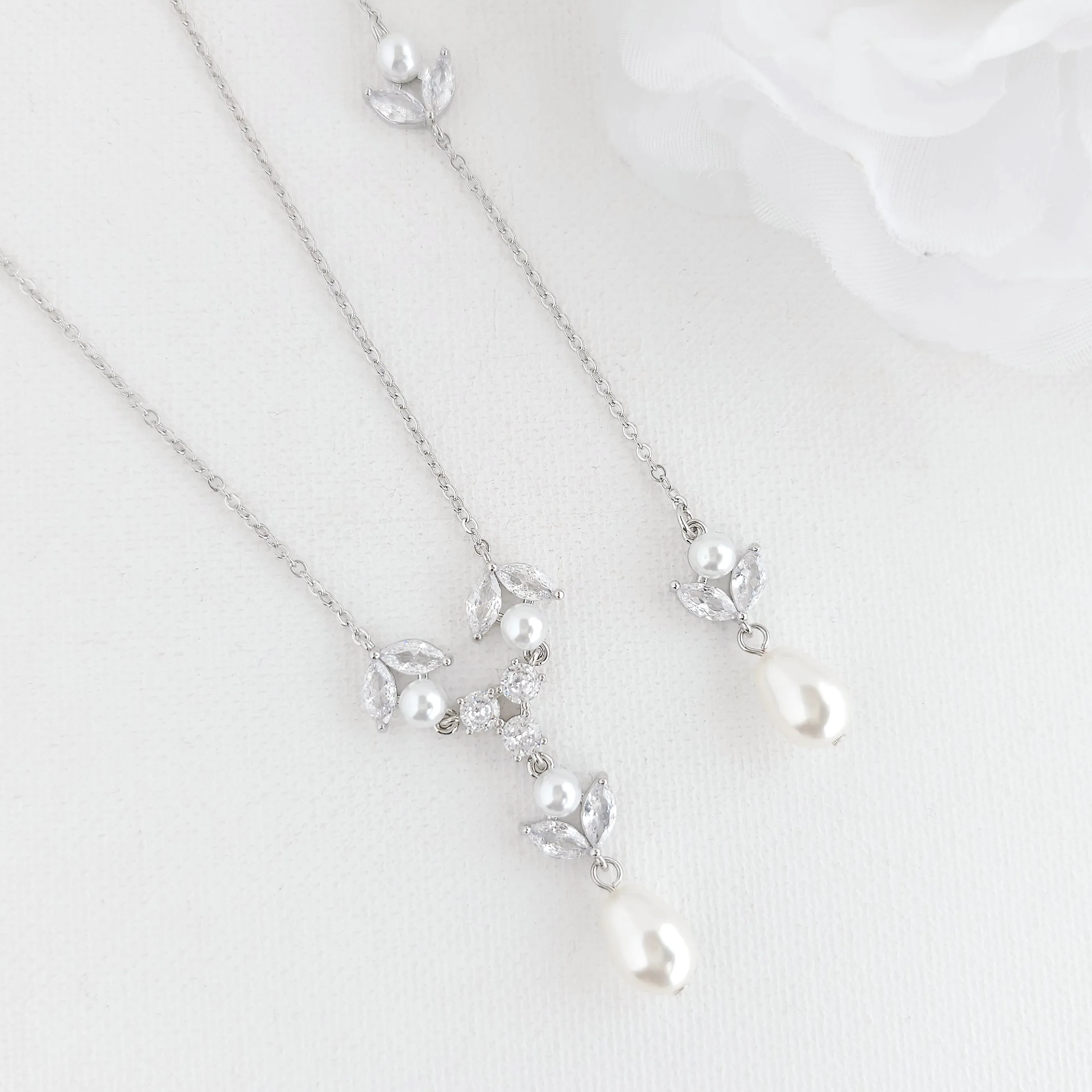Detachable Pearl & CZ Backdrop Necklace-Leila