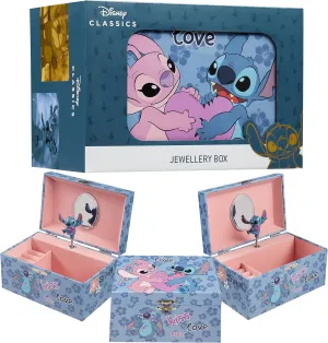 Disney Stitch Musical Jewelry Box for Girls, Cute Kids Jewelry Organizer with Wind Up Musical Feature and Ring Slots - Angel & Stitch Gifts for Girls