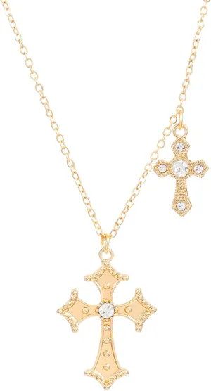 Dreuyet Cross Necklace for Women Trendy Rhinestone Double Cross Pendant Necklace Charm Baroque Style Cross Choker Necklace Valentines Day Christmas Day Jewelry Gifts