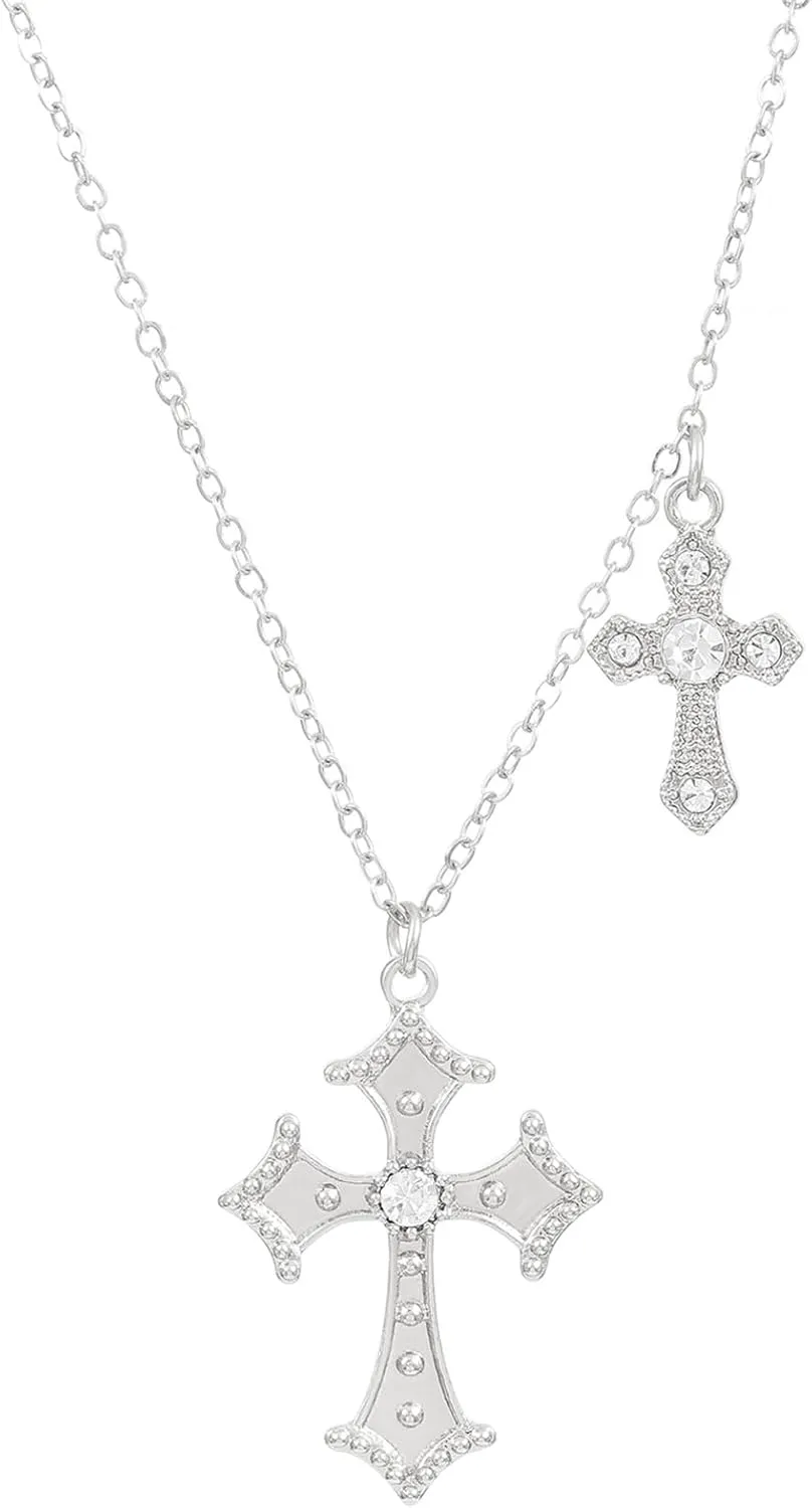 Dreuyet Cross Necklace for Women Trendy Rhinestone Double Cross Pendant Necklace Charm Baroque Style Cross Choker Necklace Valentines Day Christmas Day Jewelry Gifts